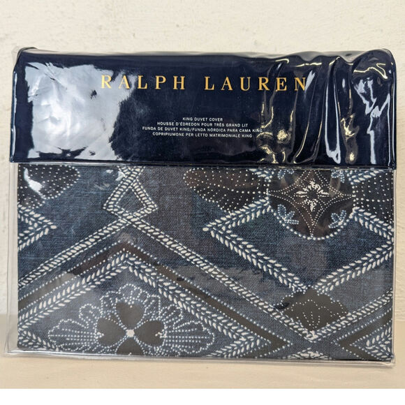 New Ralph Lauren Francois King Duvet Cover Blue Cotton Geometric Heritage Preppy - Picture 1 of 5